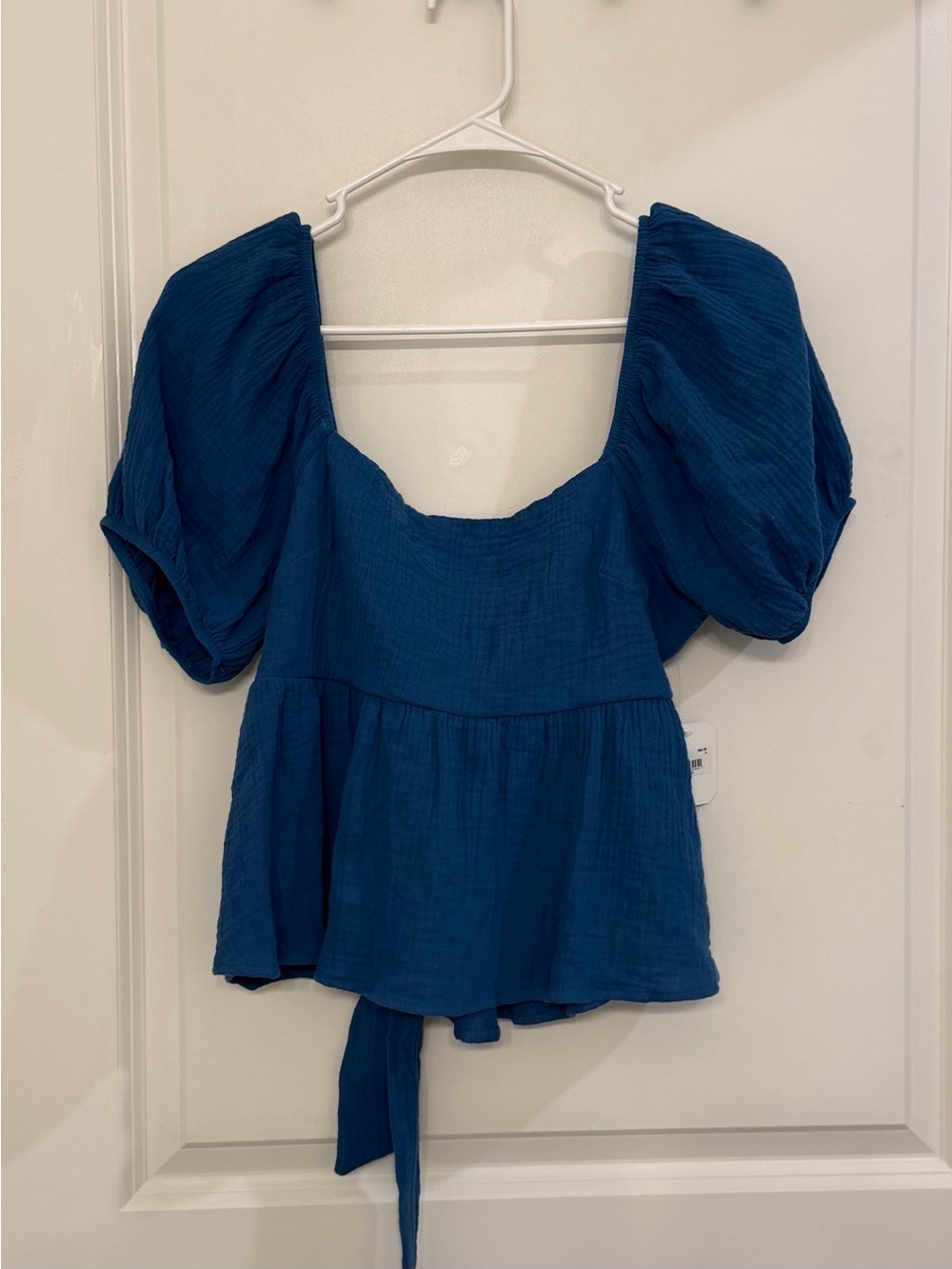 Altar'd State Deep Blue Puff Sleeve Peplum Crop Top